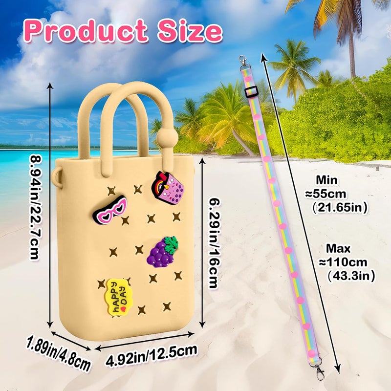 Oudizz Mini Rubber Tote Bag, Silicone Beach Tote for Little Girl & Woman, Cute Bag with 20 Charms & Adjustable Shoulder Strap - Image 4